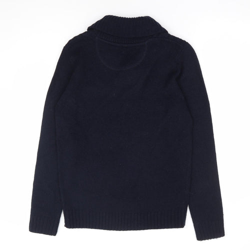 Twisted Soul Mens Blue Collared Acrylic Pullover Jumper Size S