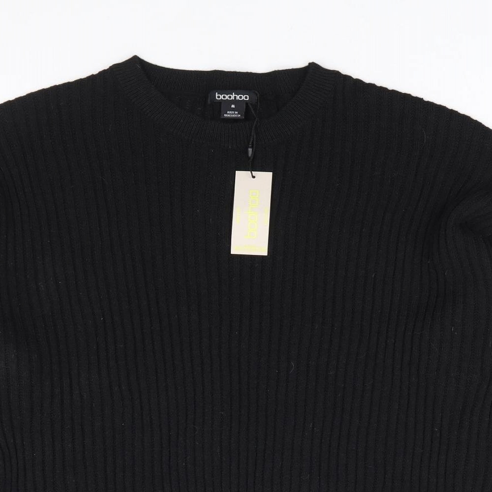 Boohoo Womens Black Round Neck Acrylic Pullover Jumper Size M