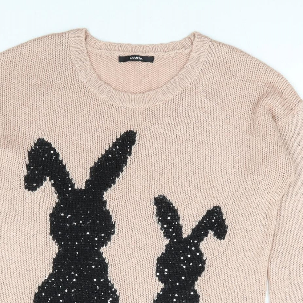 George Womens Pink Round Neck Acrylic Pullover Jumper Size 12 - Bunny