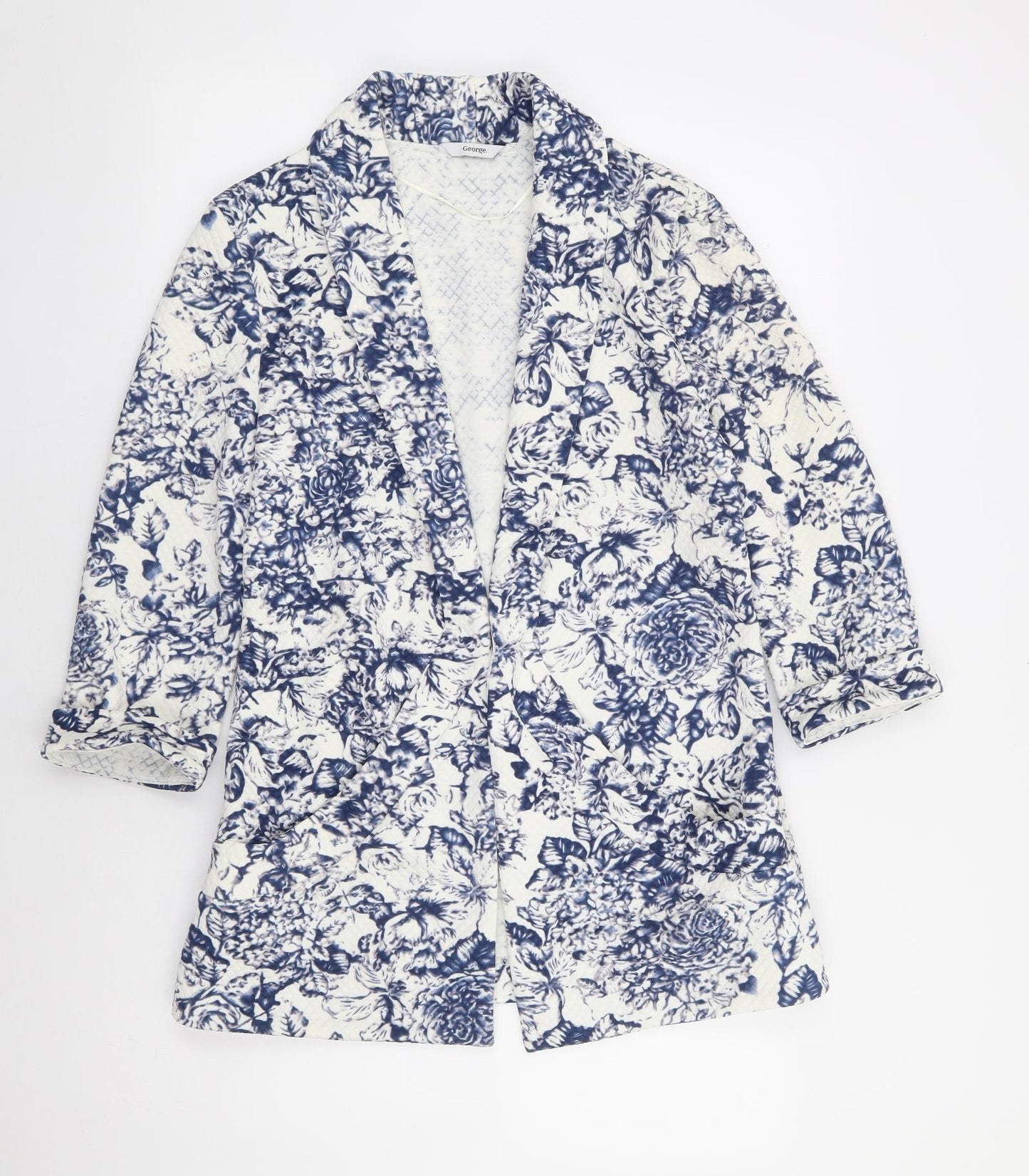 George Womens Blue Floral Jacket Blazer Size 12 - 3/4 Sleeve