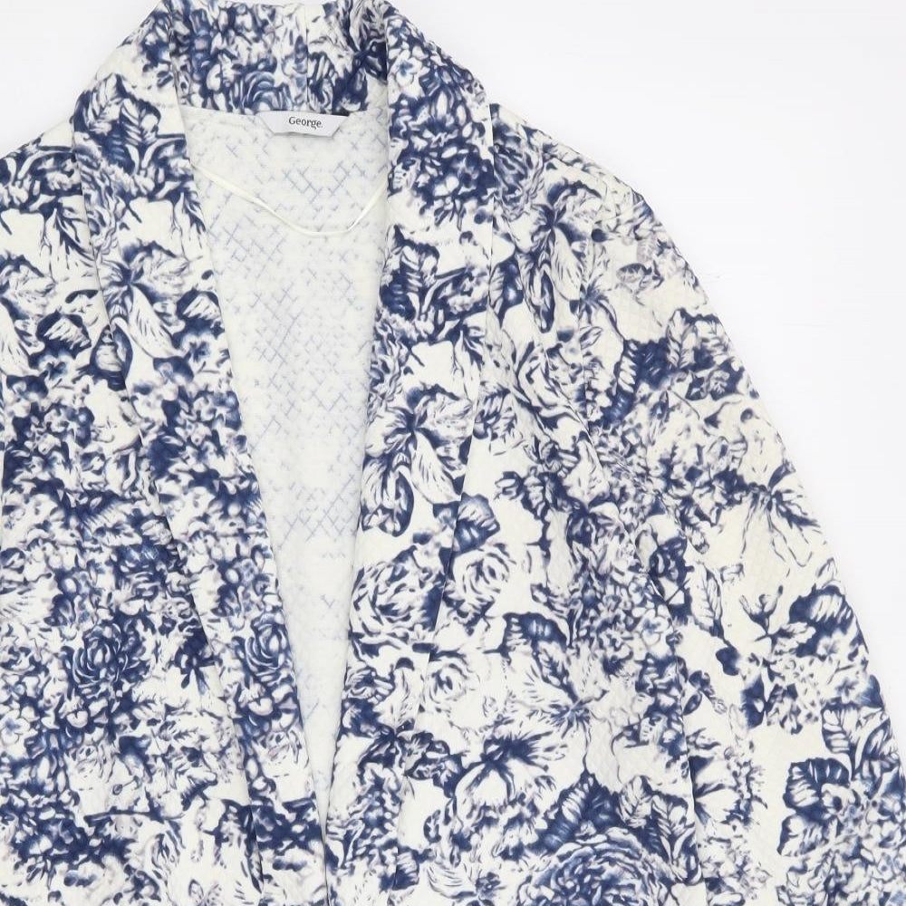 George Womens Blue Floral Jacket Blazer Size 12 - 3/4 Sleeve