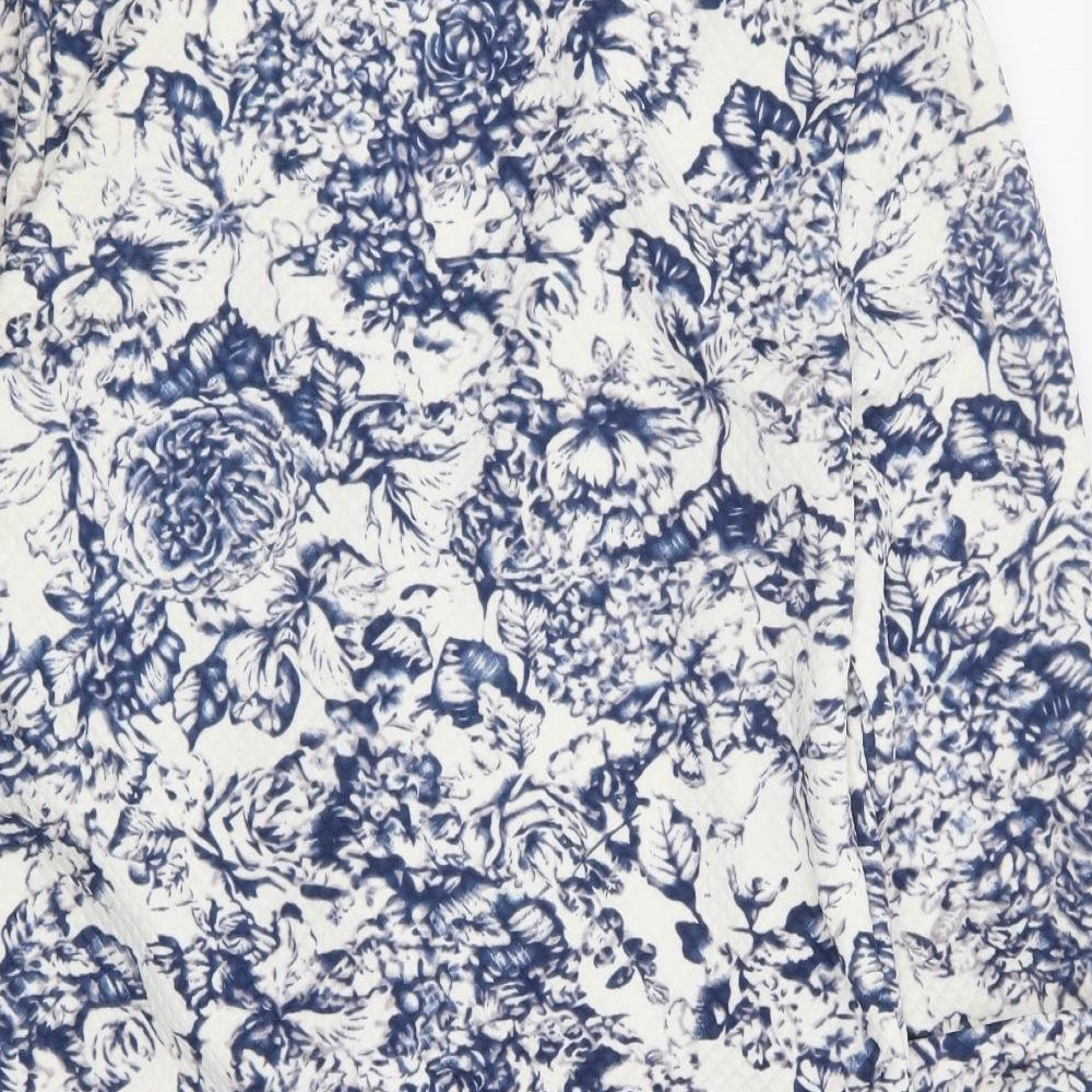 George Womens Blue Floral Jacket Blazer Size 12 - 3/4 Sleeve