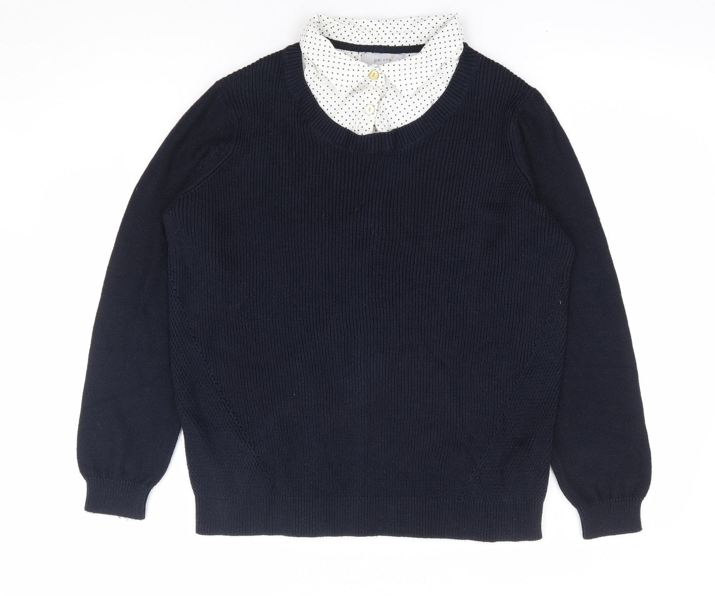 Per Una Womens Blue Collared Cotton Pullover Jumper Size 16