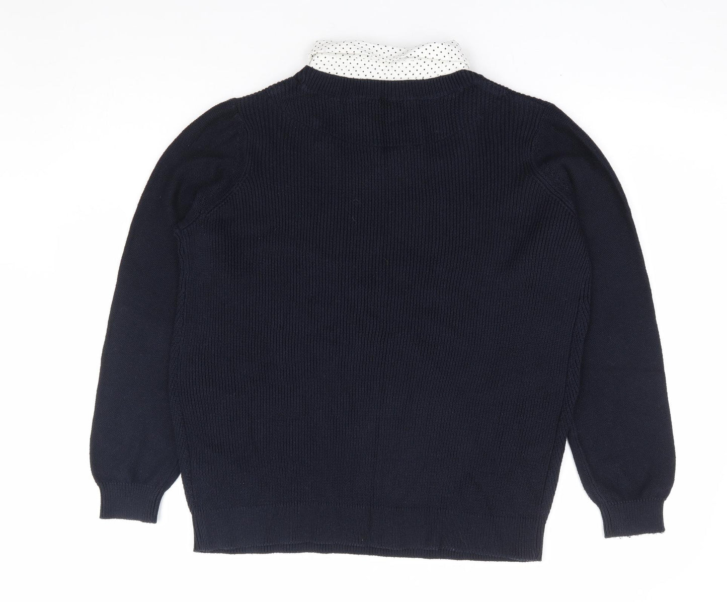 Per Una Womens Blue Collared Cotton Pullover Jumper Size 16