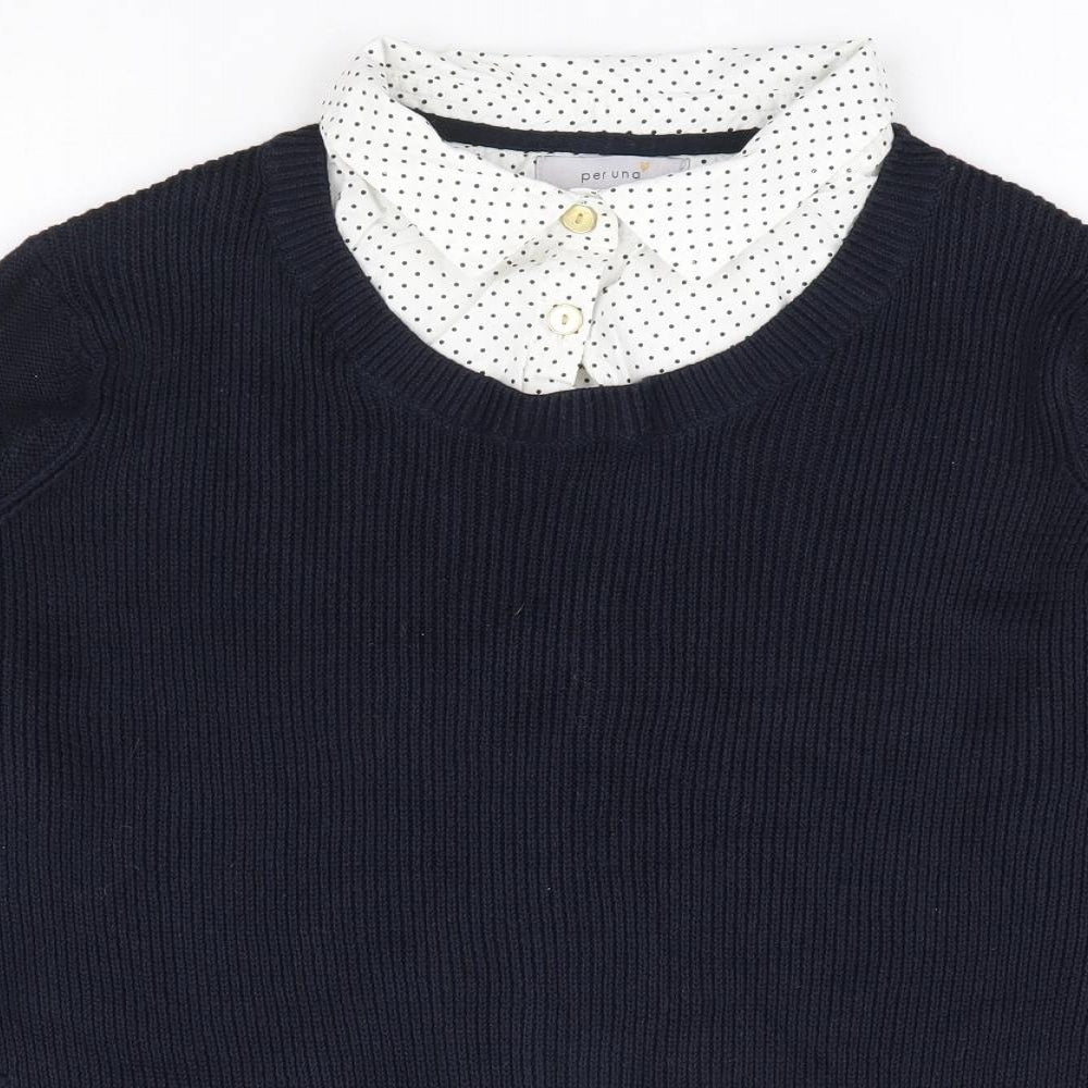 Per Una Womens Blue Collared Cotton Pullover Jumper Size 16