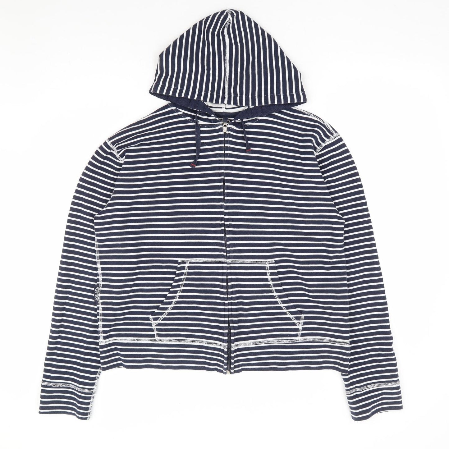 Joules Womens Blue Striped 100% Cotton Full Zip Hoodie Size M Zip - Contrast Stitch Detail