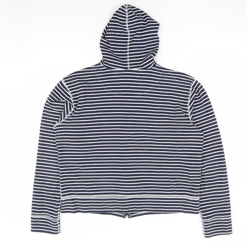 Joules Womens Blue Striped 100% Cotton Full Zip Hoodie Size M Zip - Contrast Stitch Detail