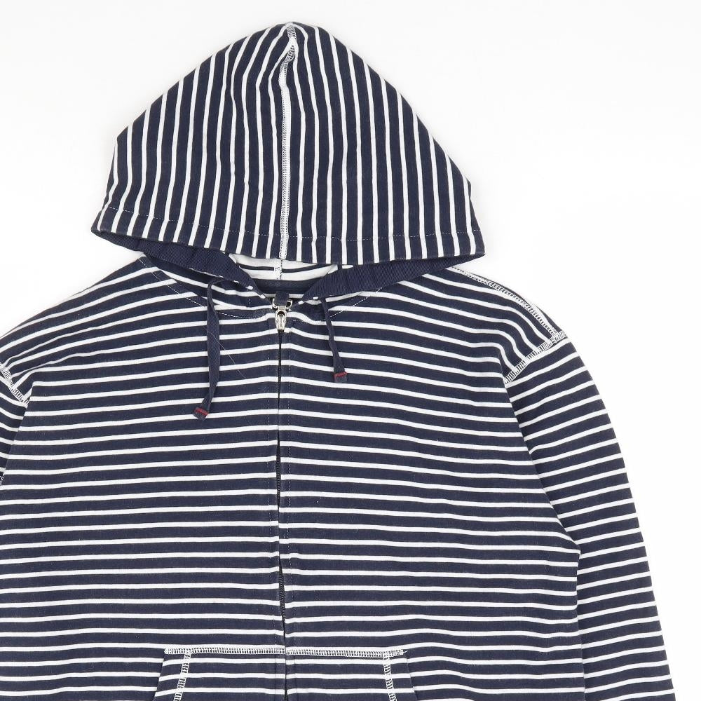 Joules Womens Blue Striped 100% Cotton Full Zip Hoodie Size M Zip - Contrast Stitch Detail
