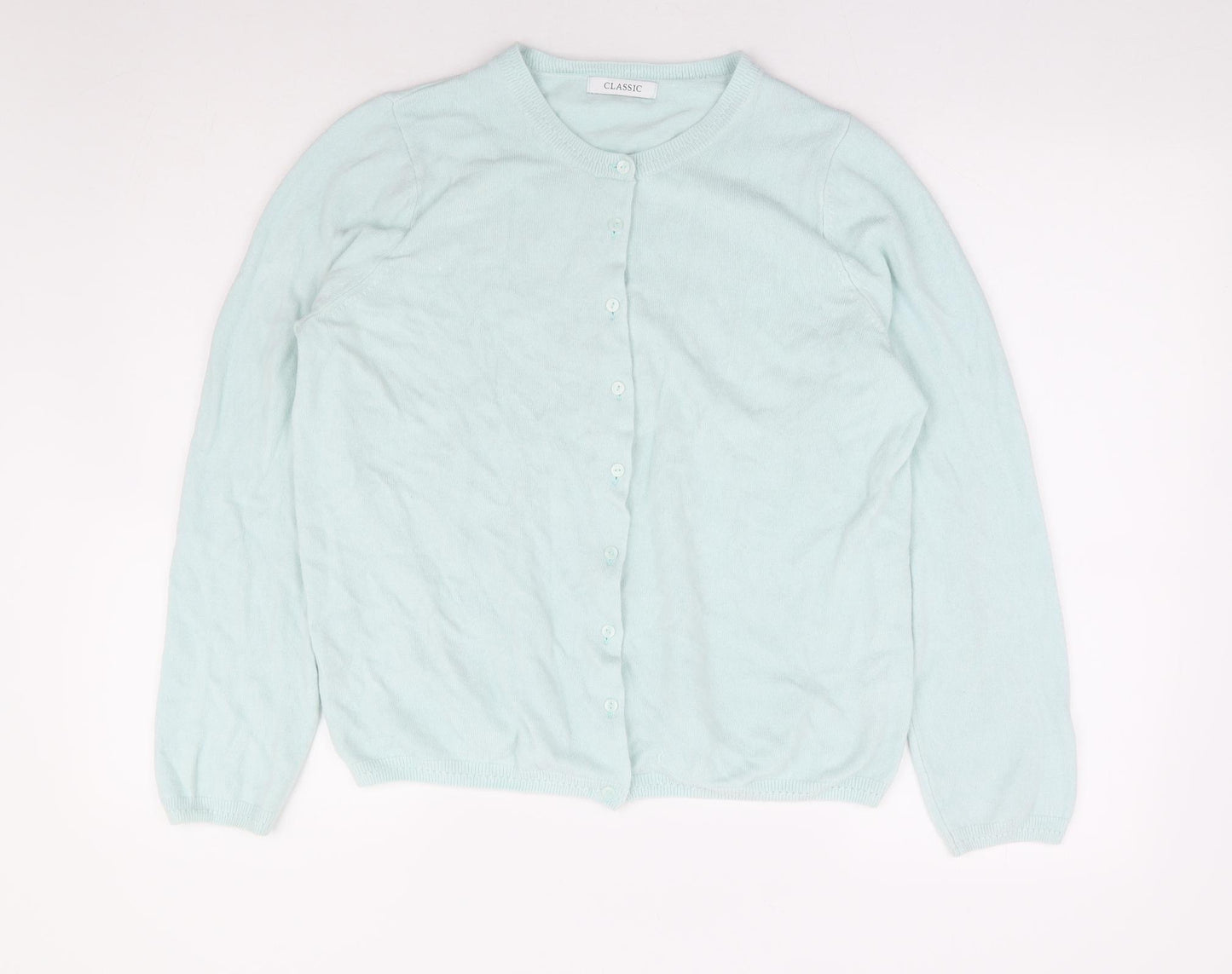 Marks and Spencer Womens Blue Round Neck Acrylic Cardigan Jumper Size 16