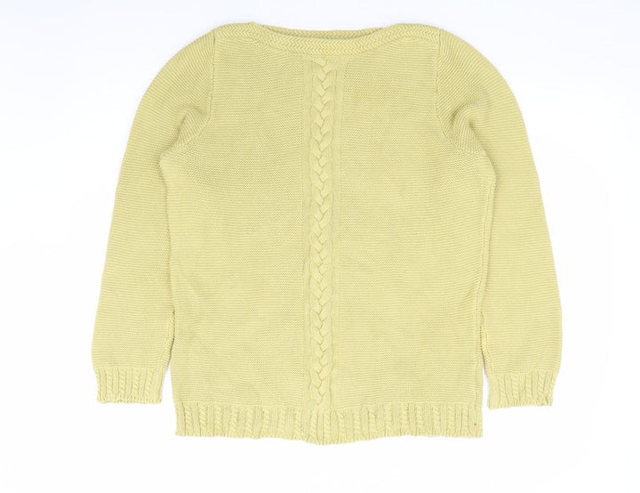 Bonmarché Womens Yellow Boat Neck 100% Cotton Pullover Jumper Size 12