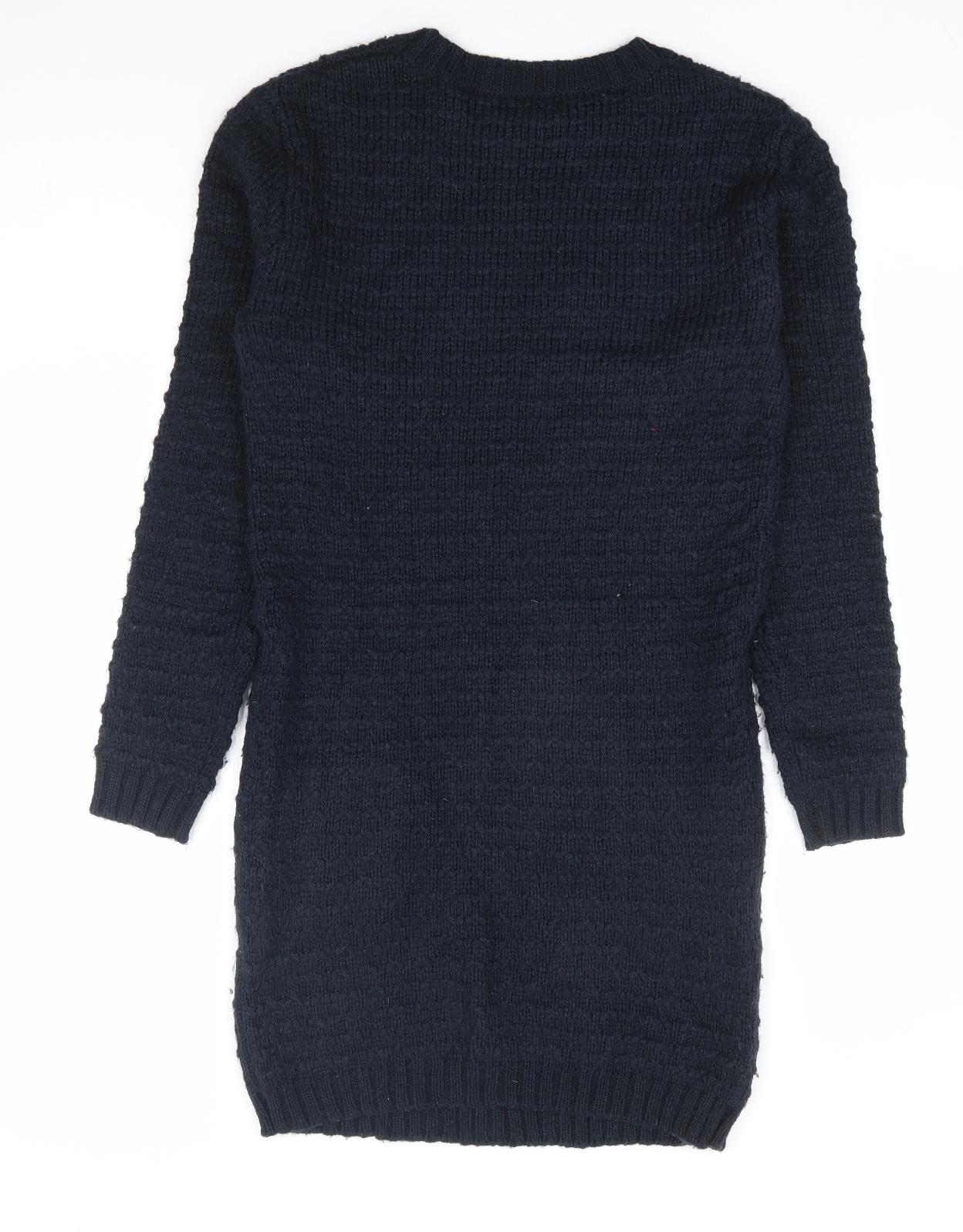 Primark Womens Blue Acrylic Jumper Dress Size 4 Round Neck Pullover - Cable Knit