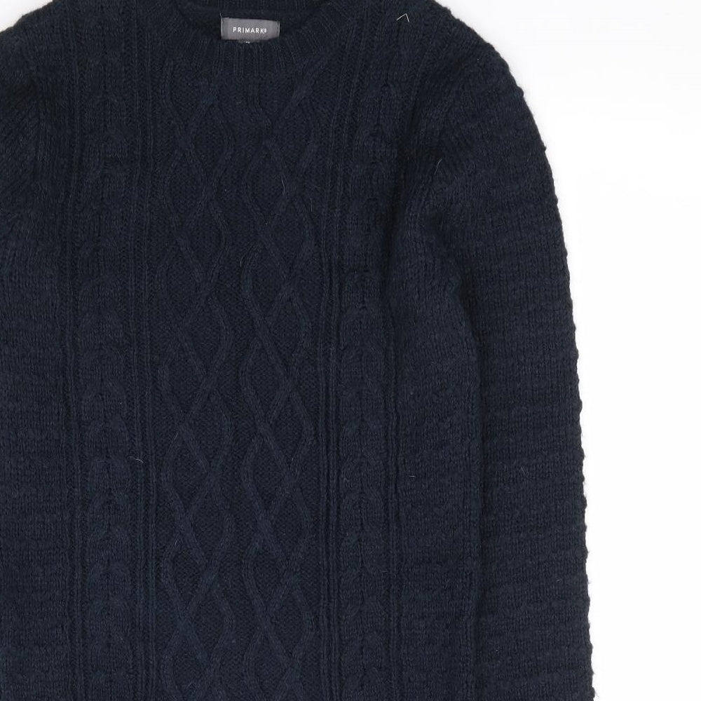 Primark Womens Blue Acrylic Jumper Dress Size 4 Round Neck Pullover - Cable Knit