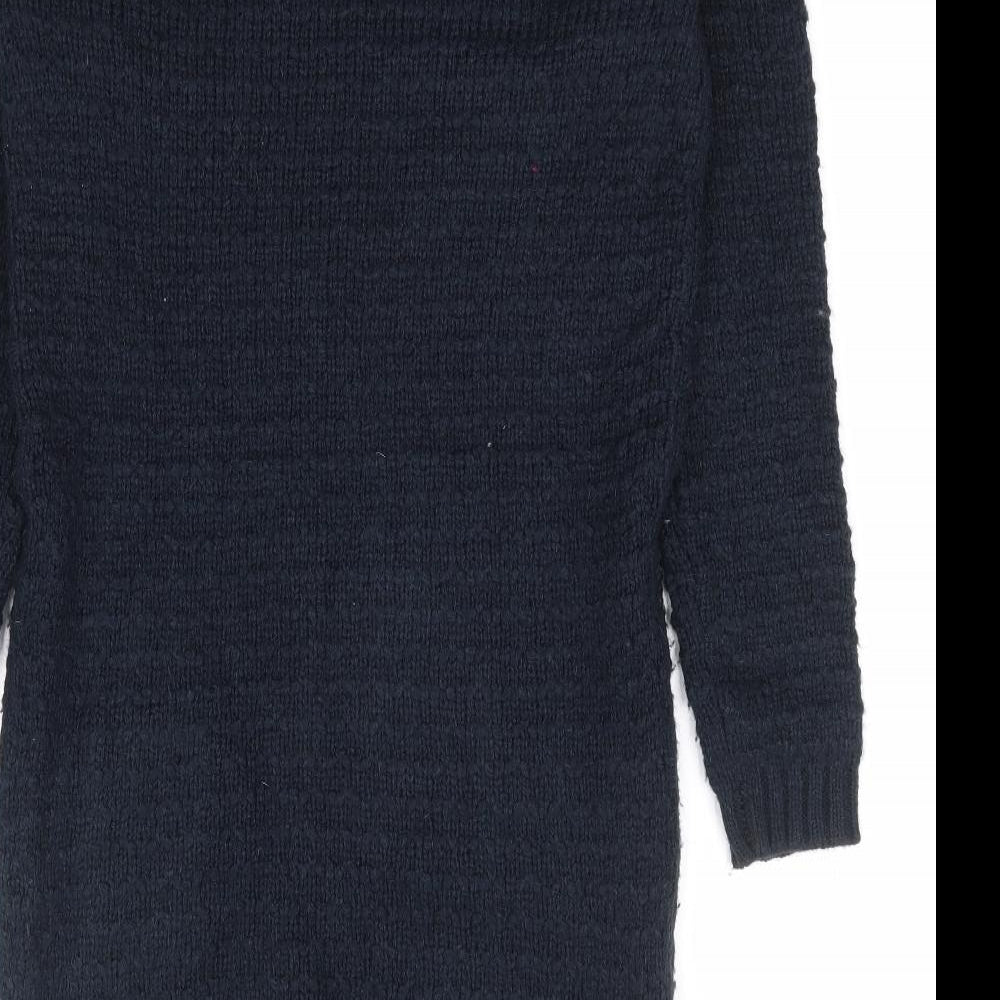 Primark Womens Blue Acrylic Jumper Dress Size 4 Round Neck Pullover - Cable Knit