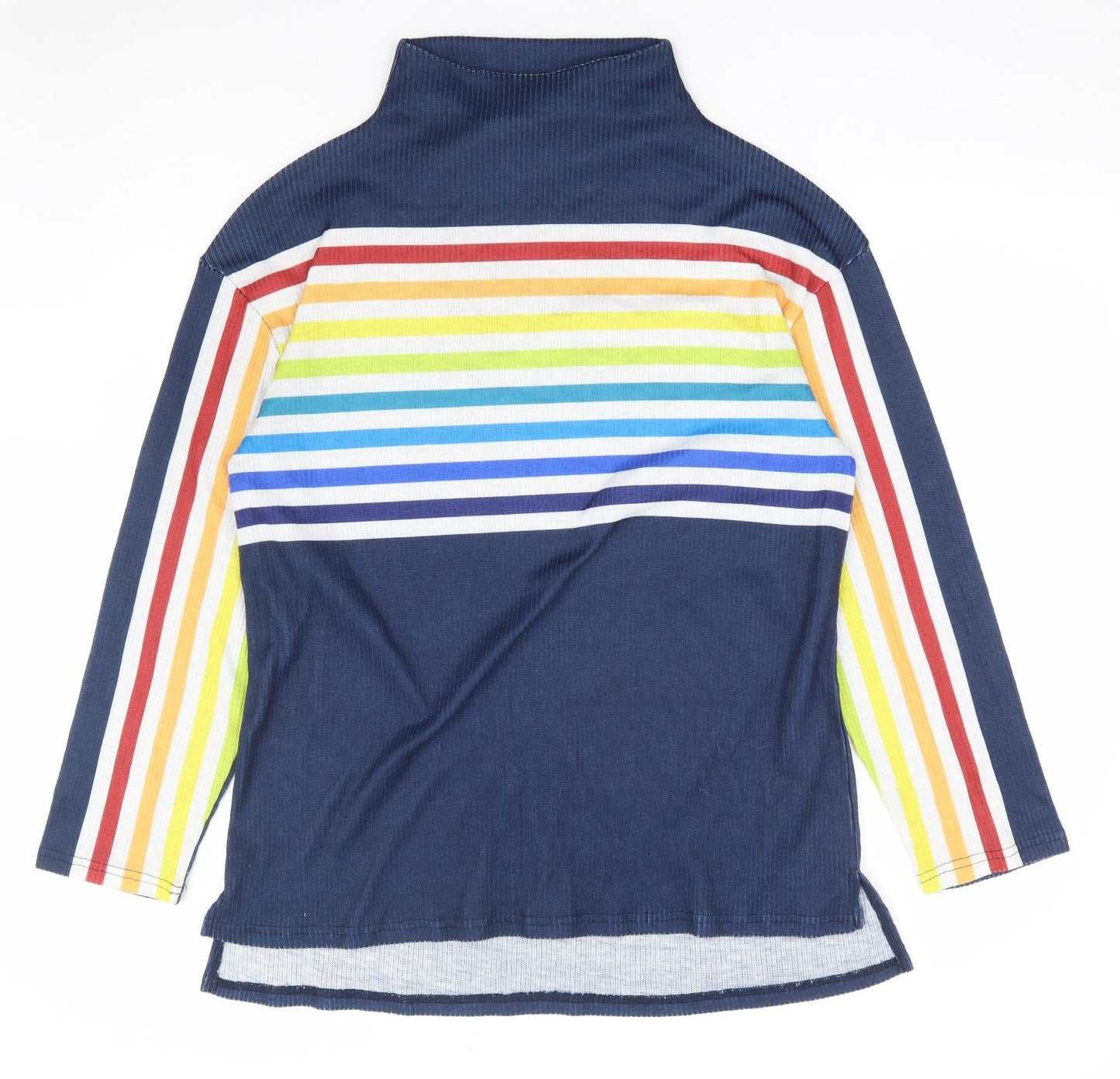 Luukse Womens Blue Striped Polyester Jersey T-Shirt Size XL Mock Neck - Rainbow