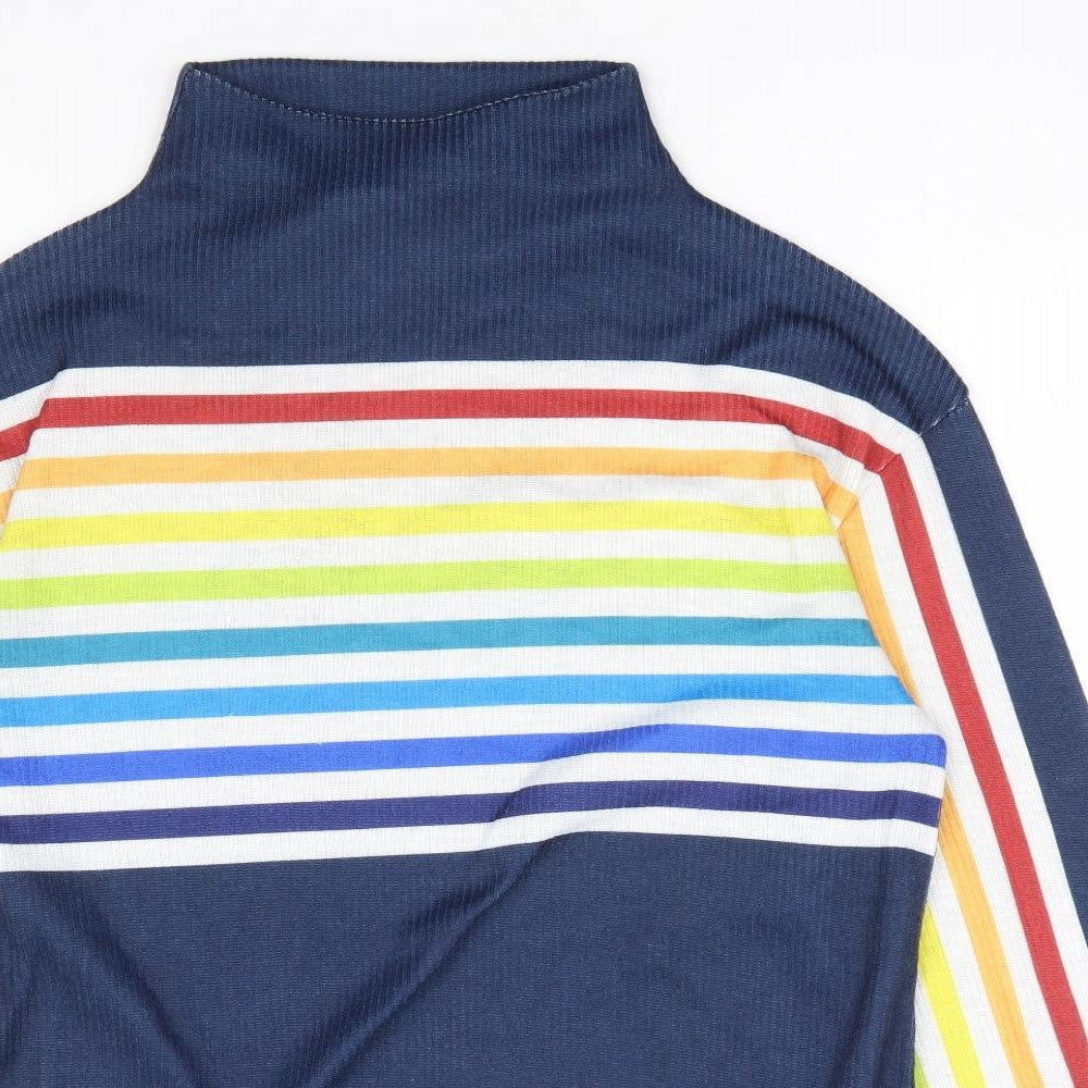 Luukse Womens Blue Striped Polyester Jersey T-Shirt Size XL Mock Neck - Rainbow