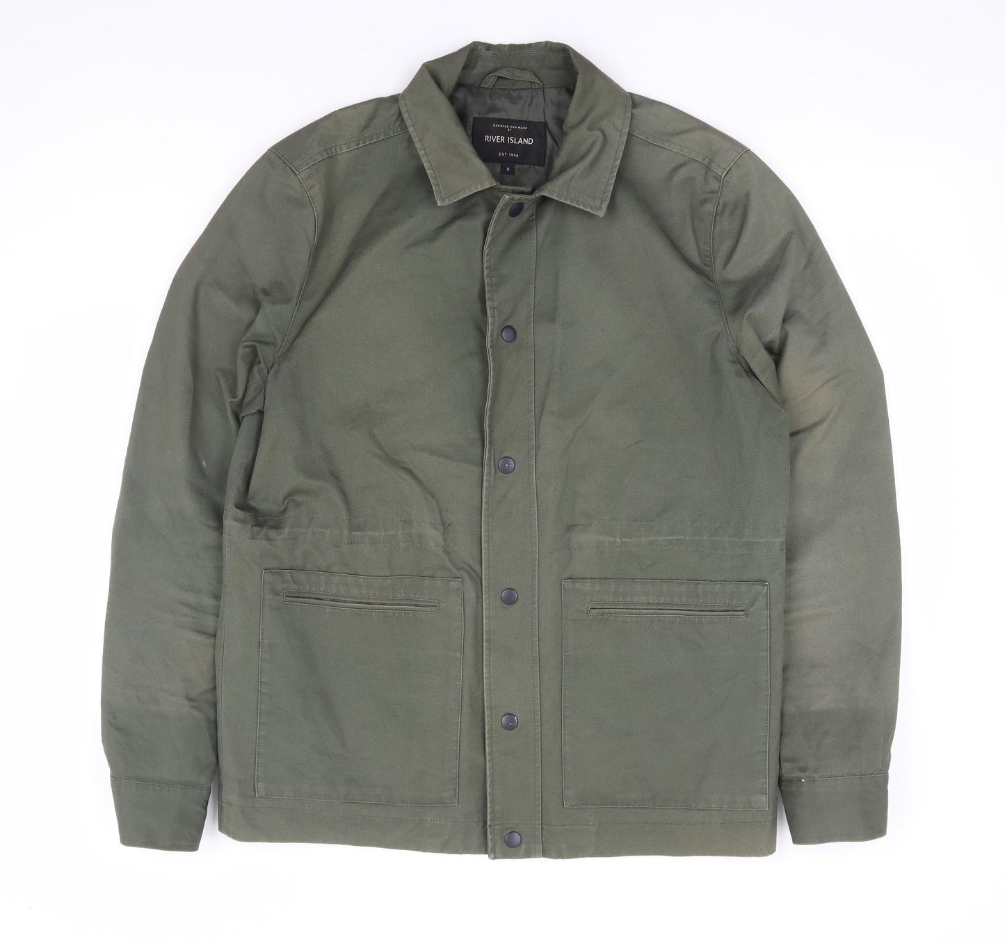 River Island Mens Green Military Jacket Jacket Size S Snap