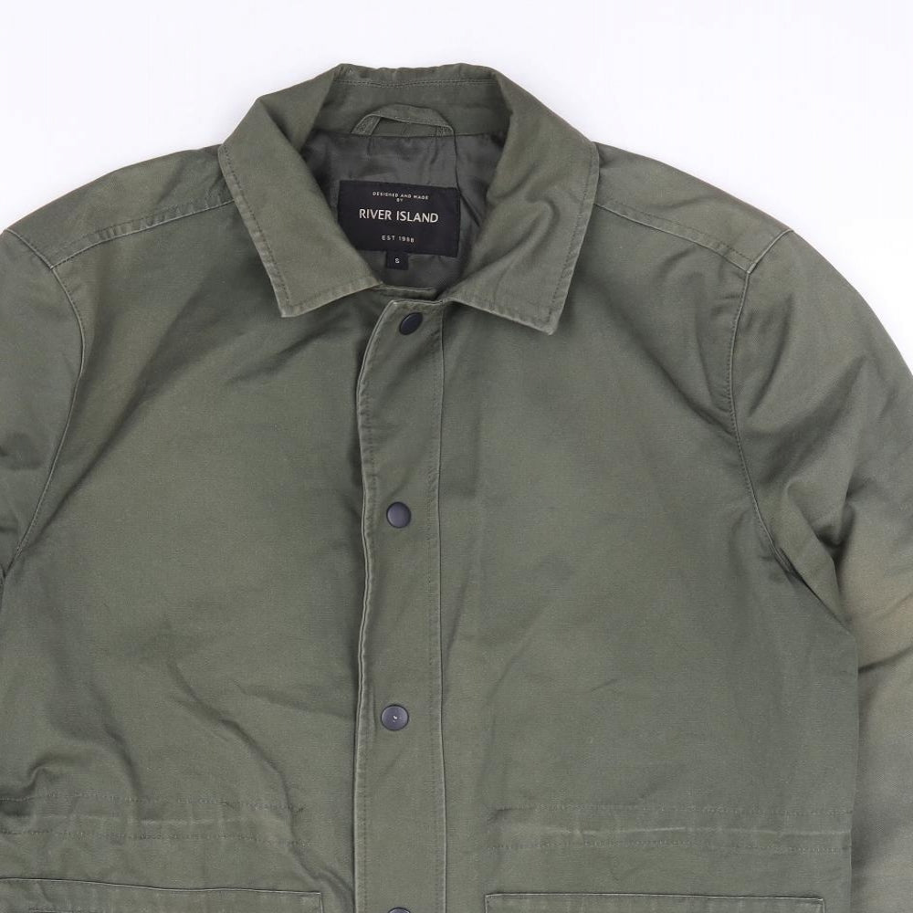 River Island Mens Green Military Jacket Jacket Size S Snap