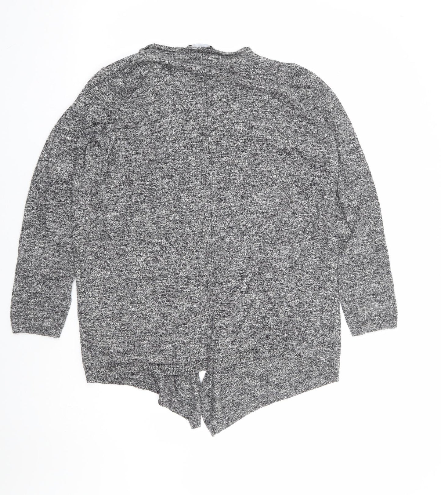 New Look Womens Grey V-Neck 100% Cotton Cardigan Jumper Size 12 - Waterfall Design