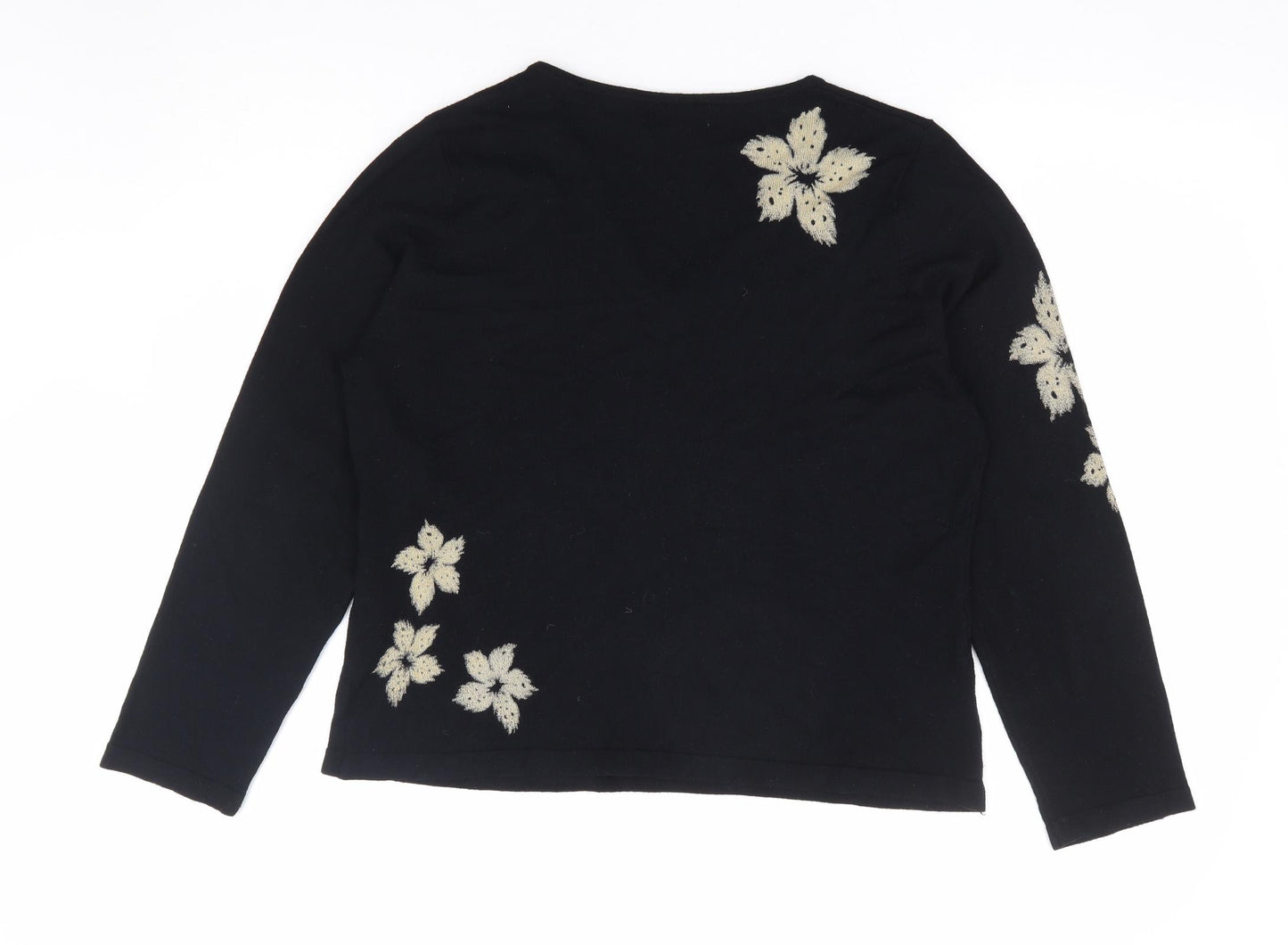 Klass Womens Black V-Neck Floral Viscose Pullover Jumper Size L
