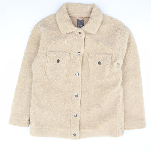Primark Womens Beige Jacket Size 12 Button - Teddy Shacket