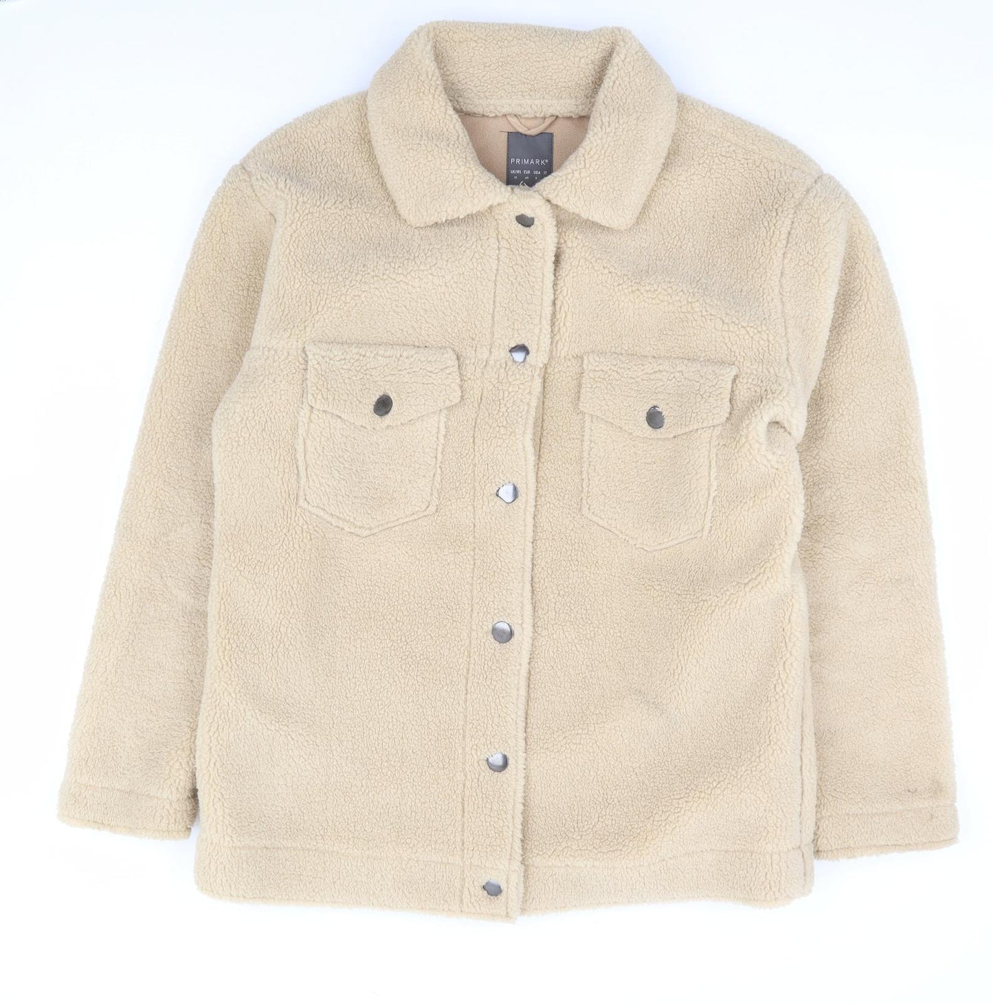 Primark Womens Beige Jacket Size 12 Button - Teddy Shacket