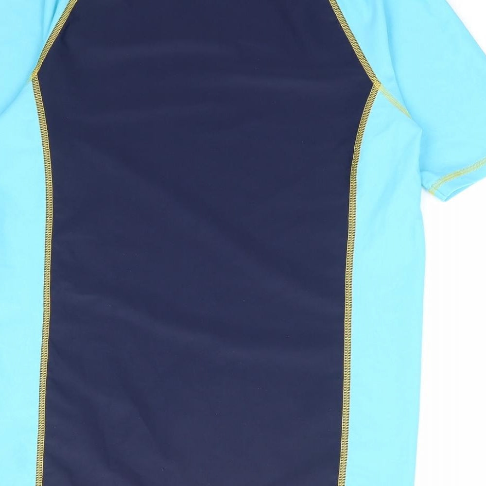 Marks and Spencer Boys Blue Polyamide Basic T-Shirt Size 13-14 Years Crew Neck Pullover - Rash Guard
