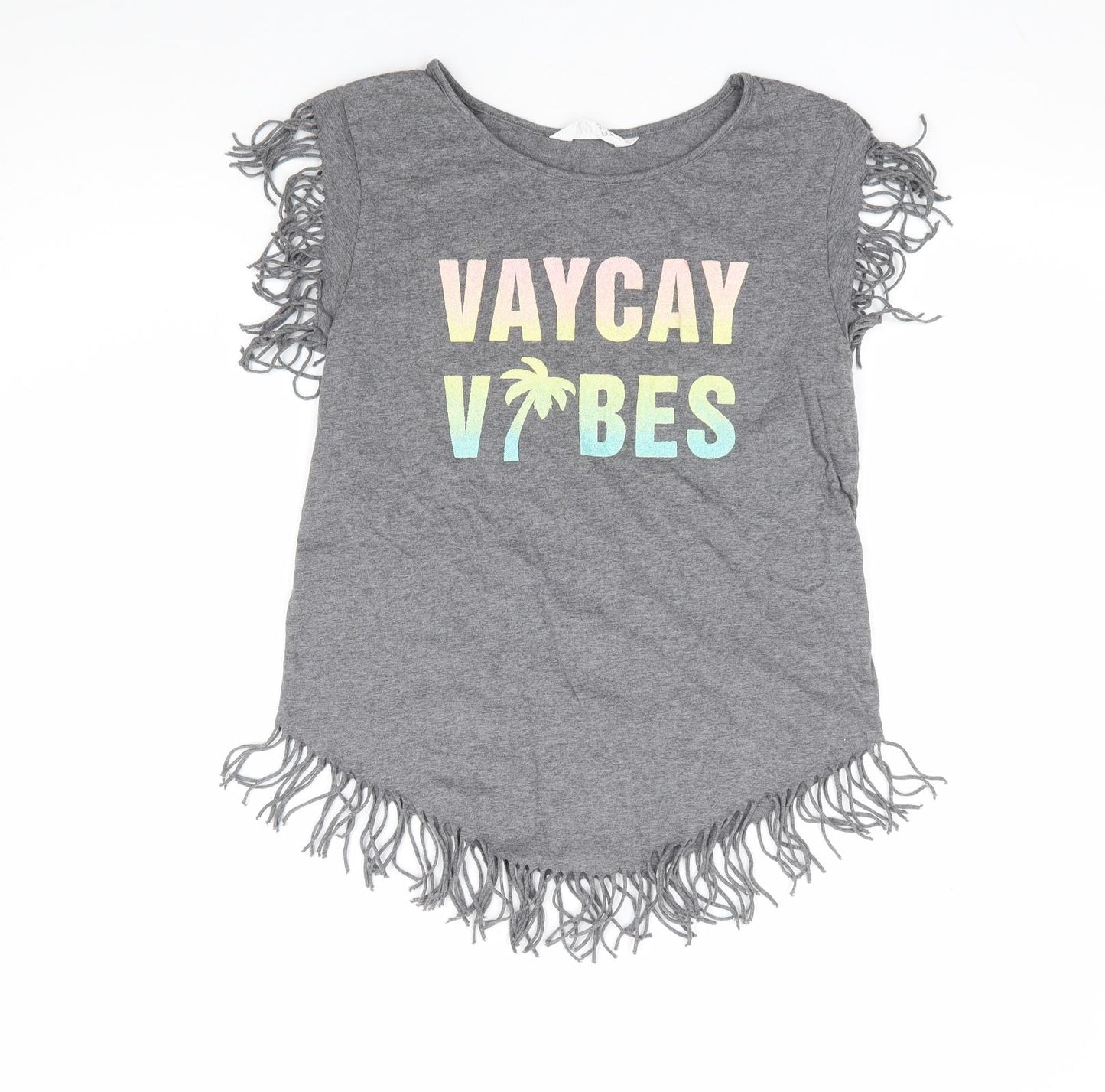 H&M Girls Grey 100% Cotton Basic Tank Size 15-16 Years Round Neck Pullover - Vacay Vibes