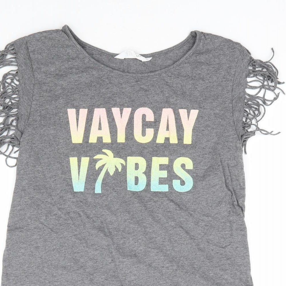 H&M Girls Grey 100% Cotton Basic Tank Size 15-16 Years Round Neck Pullover - Vacay Vibes