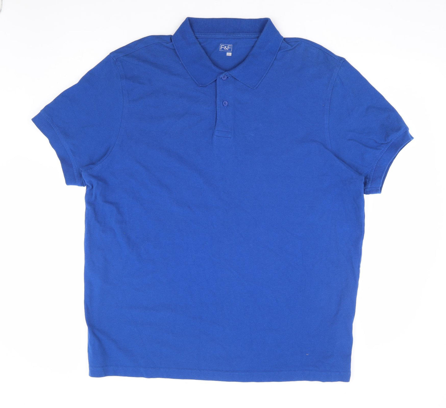 F&F Mens Blue 100% Cotton Polo Size 2XL Collared Button