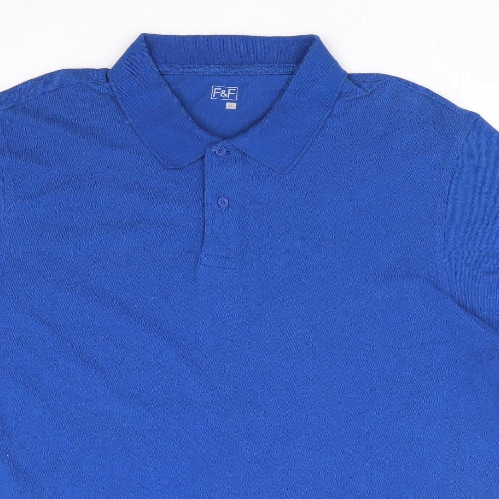 F&F Mens Blue 100% Cotton Polo Size 2XL Collared Button