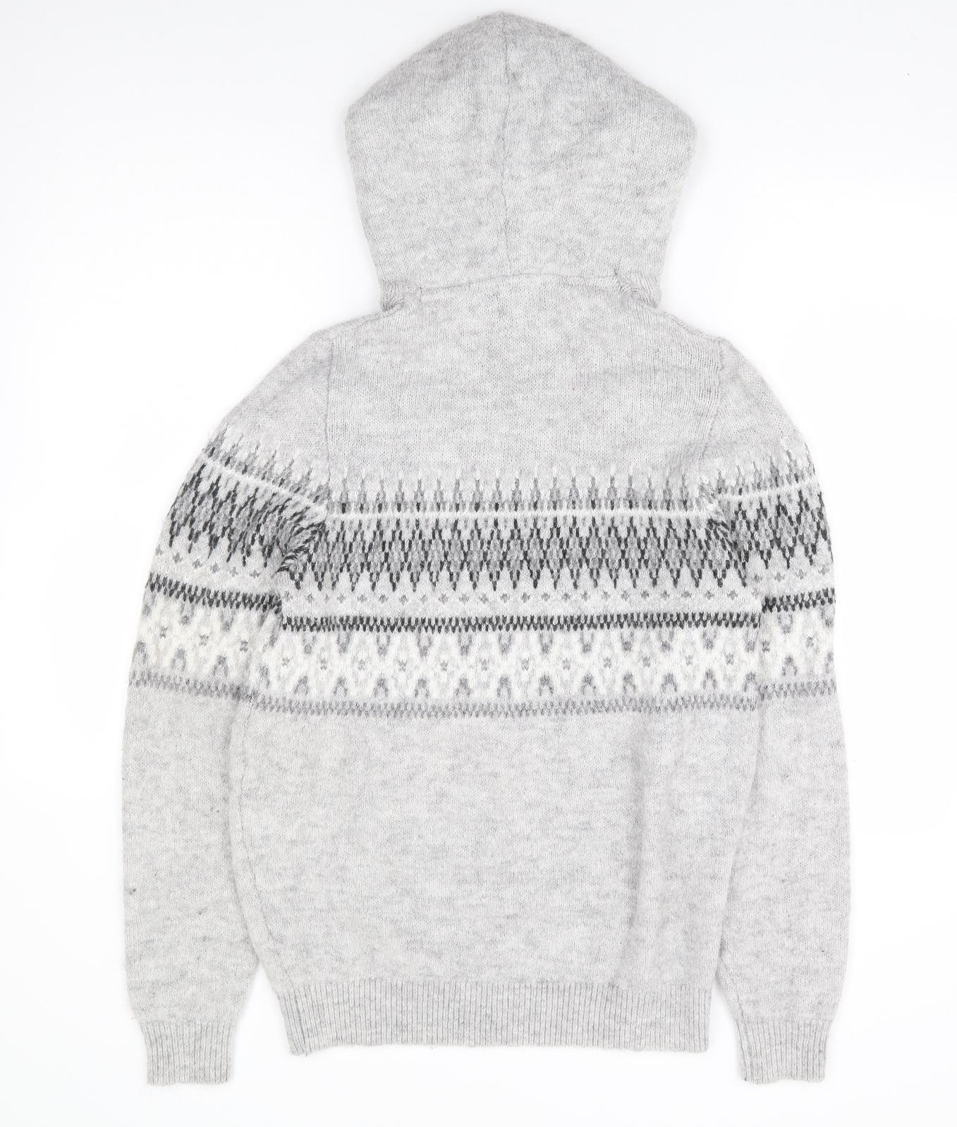NEXT Womens Grey Fair Isle Acrylic Pullover Hoodie Size S Pullover