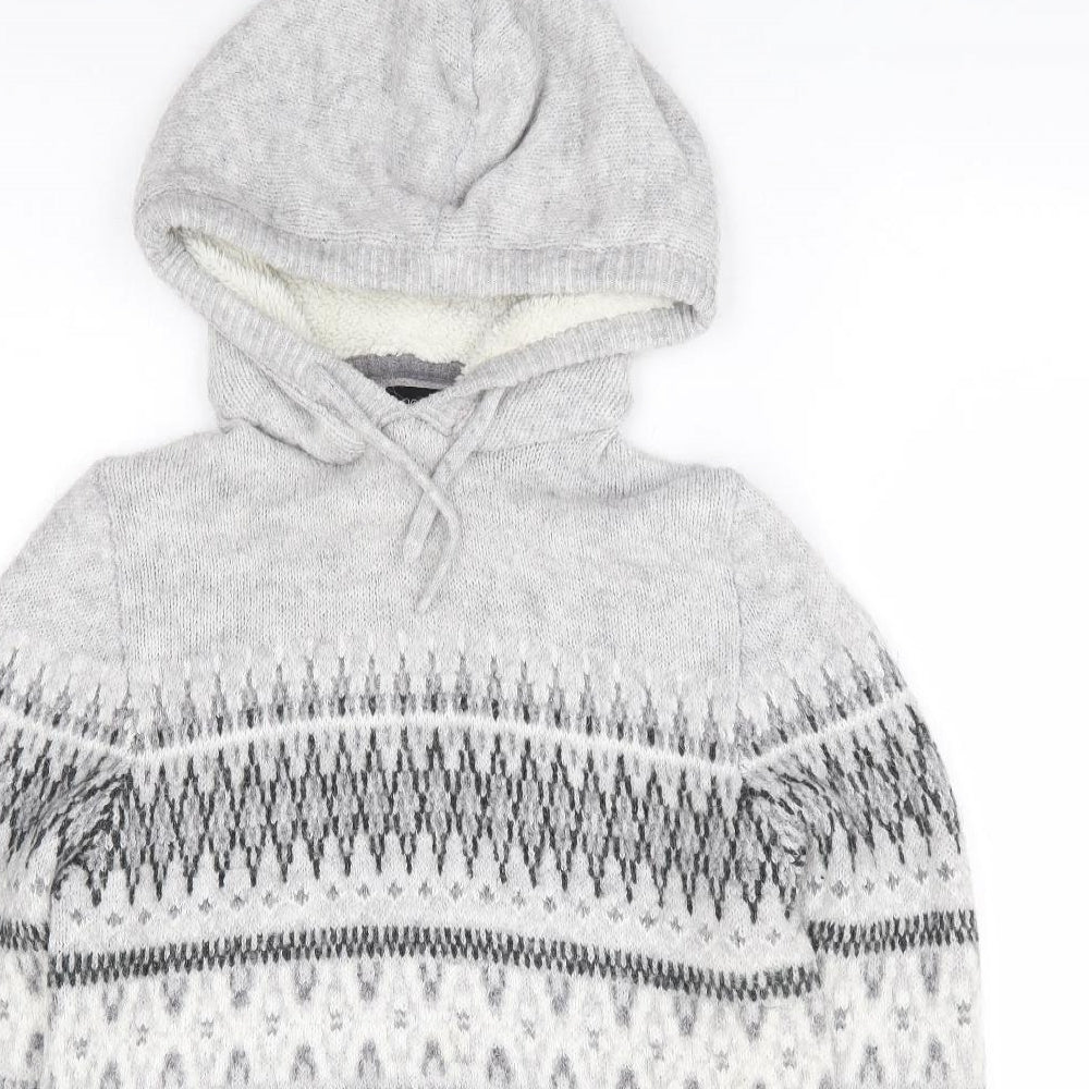 NEXT Womens Grey Fair Isle Acrylic Pullover Hoodie Size S Pullover