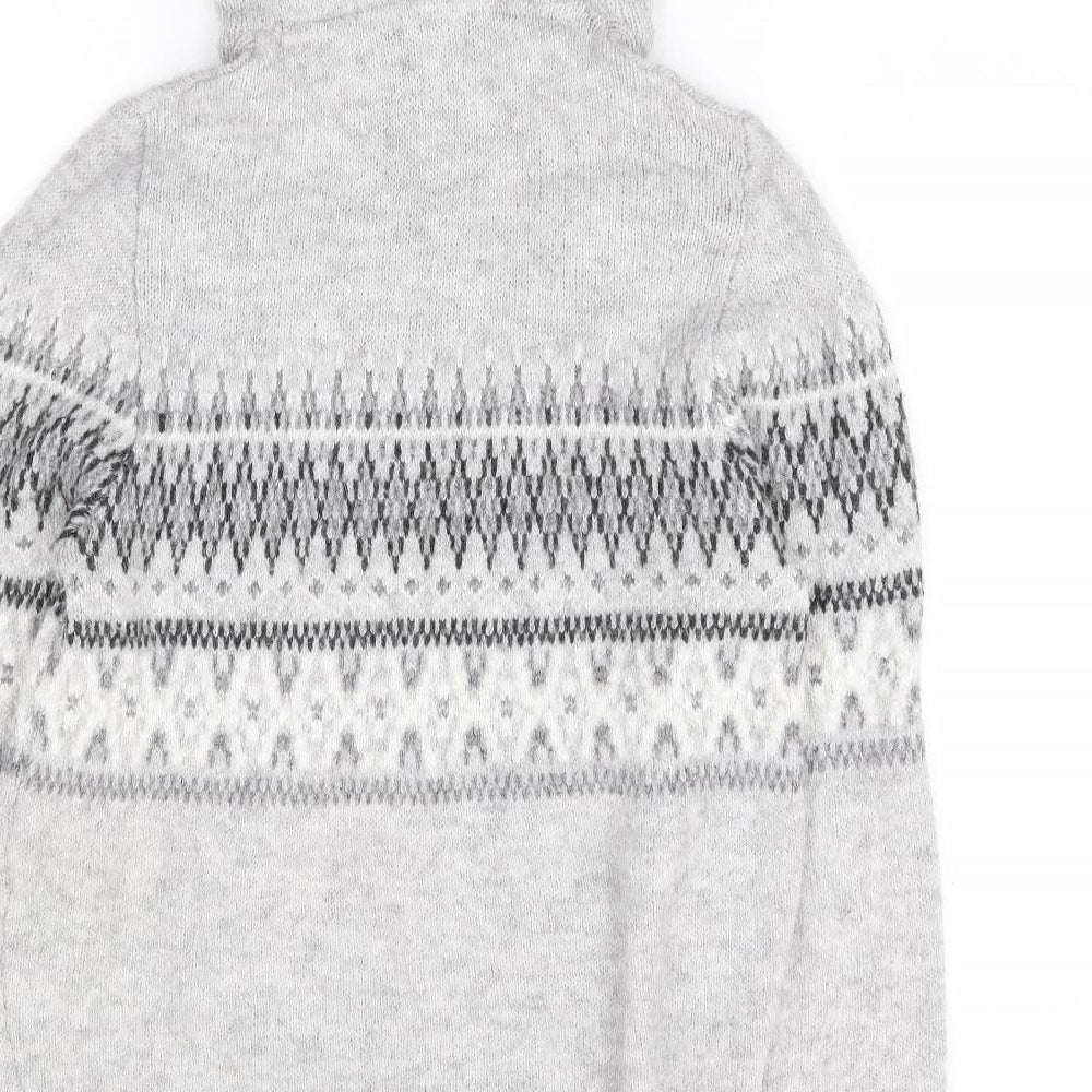 NEXT Womens Grey Fair Isle Acrylic Pullover Hoodie Size S Pullover