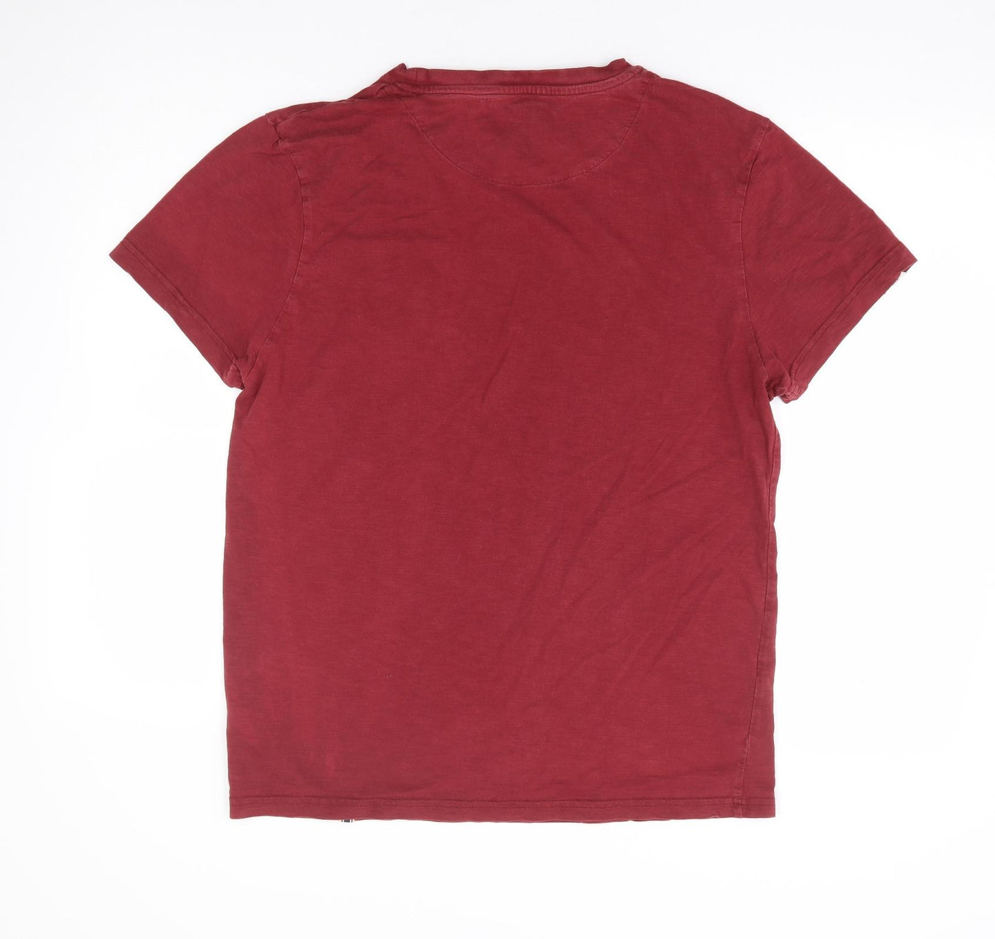 Bellfield Mens Red Cotton T-Shirt Size L Round Neck - Pocket Detail