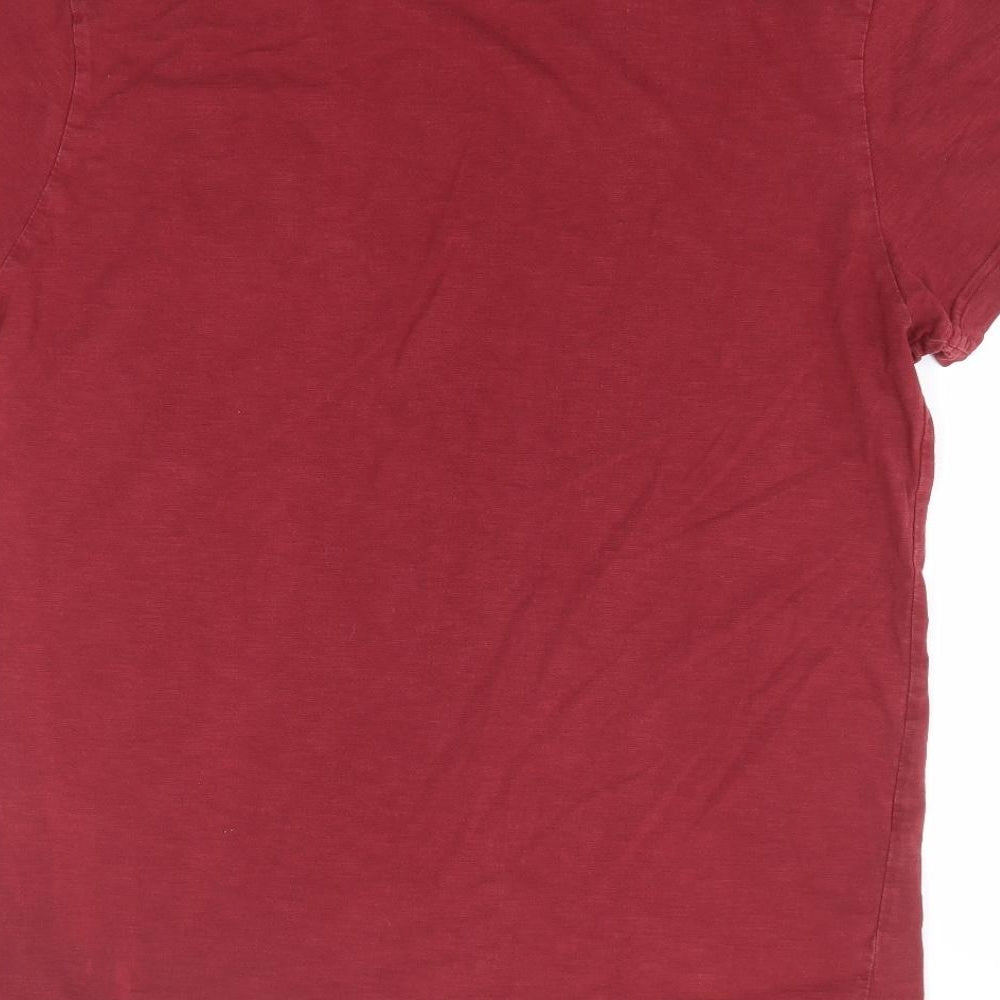 Bellfield Mens Red Cotton T-Shirt Size L Round Neck - Pocket Detail