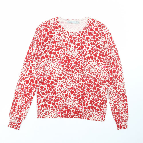 Oasis Womens Multicoloured Round Neck Geometric Cotton Pullover Jumper Size S - Heart Print