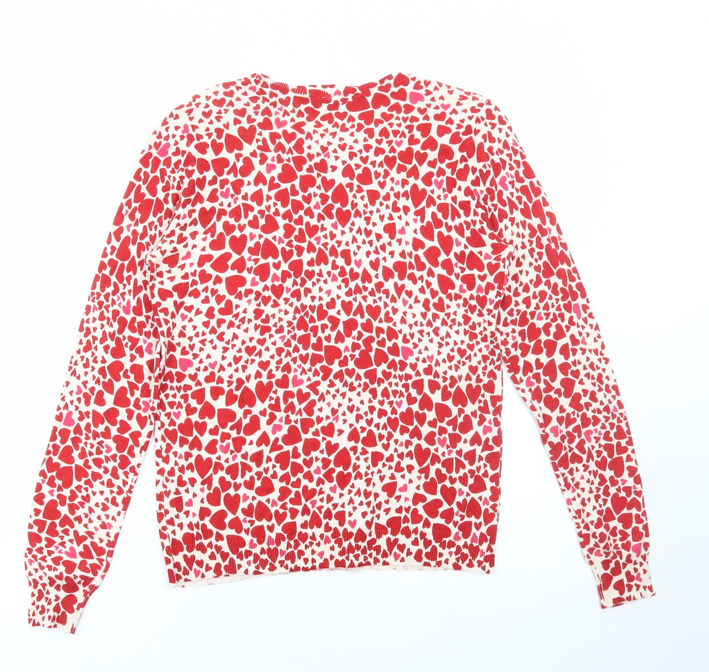 Oasis Womens Multicoloured Round Neck Geometric Cotton Pullover Jumper Size S - Heart Print