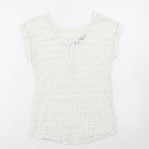 New Look Womens White Acrylic Basic T-Shirt Size 6 Round Neck