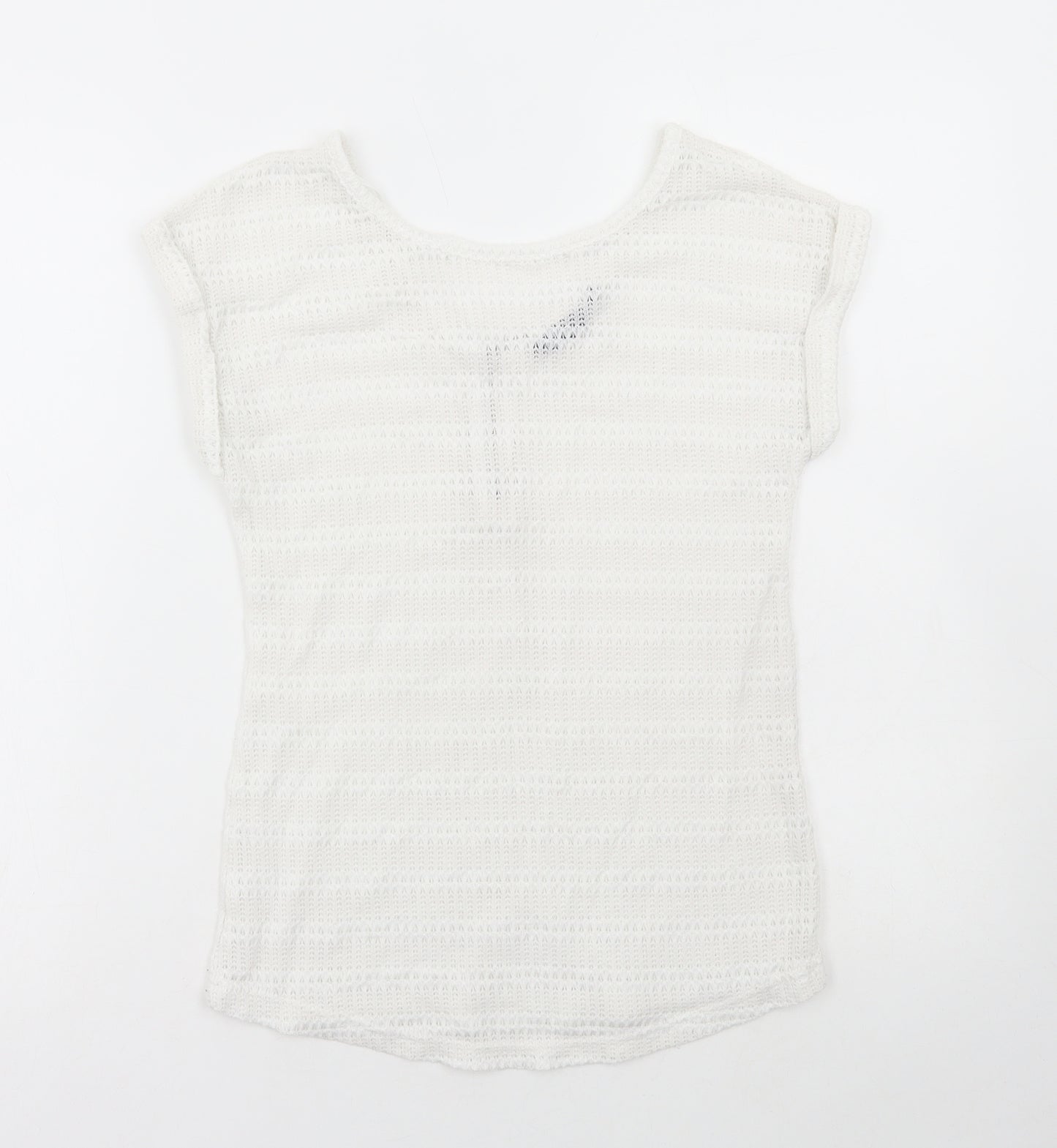 New Look Womens White Acrylic Basic T-Shirt Size 6 Round Neck