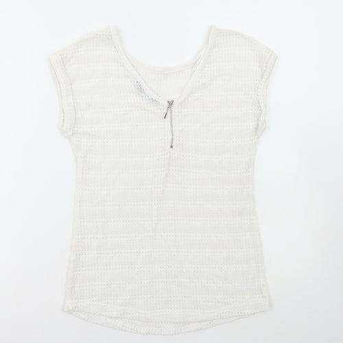 New Look Womens White Acrylic Basic T-Shirt Size 6 Round Neck