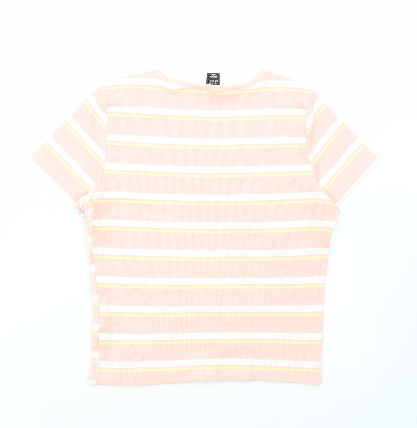 New Look Girls Pink Striped Cotton Basic T-Shirt Size 12-13 Years Round Neck Pullover - Look after eachother