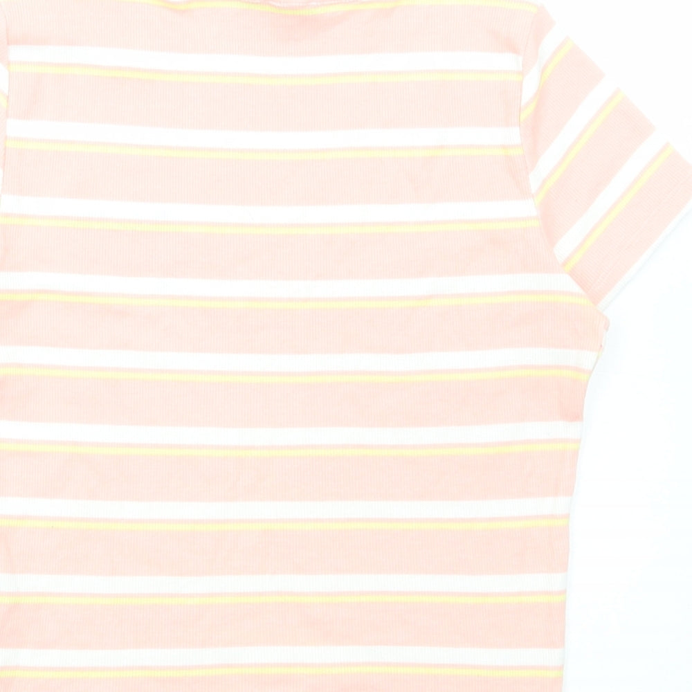 New Look Girls Pink Striped Cotton Basic T-Shirt Size 12-13 Years Round Neck Pullover - Look after eachother