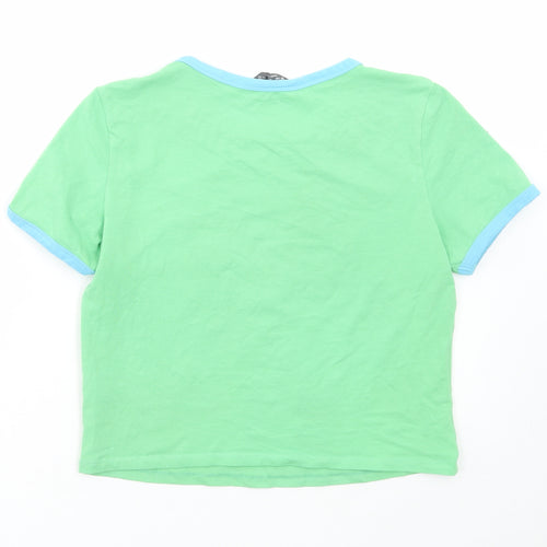 Primark Womens Green Cotton Cropped T-Shirt Size M Round Neck - Take it easy
