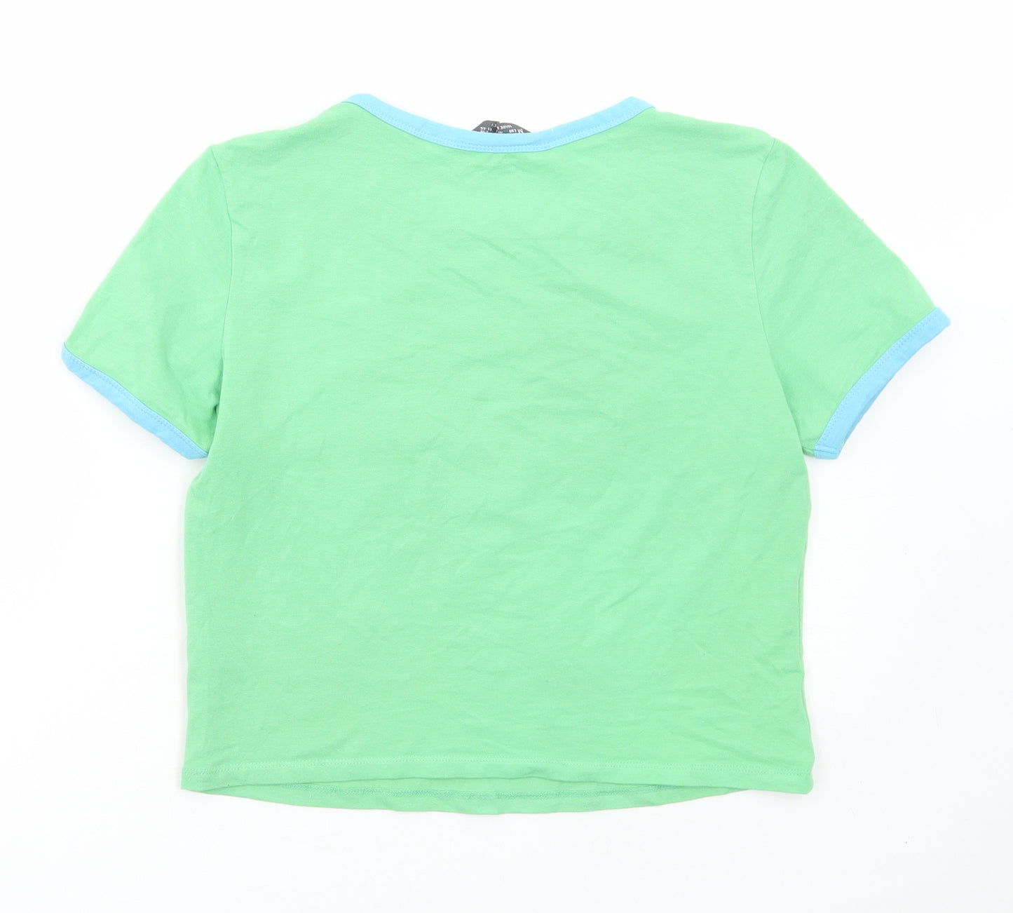 Primark Womens Green Cotton Cropped T-Shirt Size M Round Neck - Take it easy