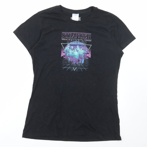 Port & Company Womens Black Cotton Basic T-Shirt Size S Round Neck - Stranger Things