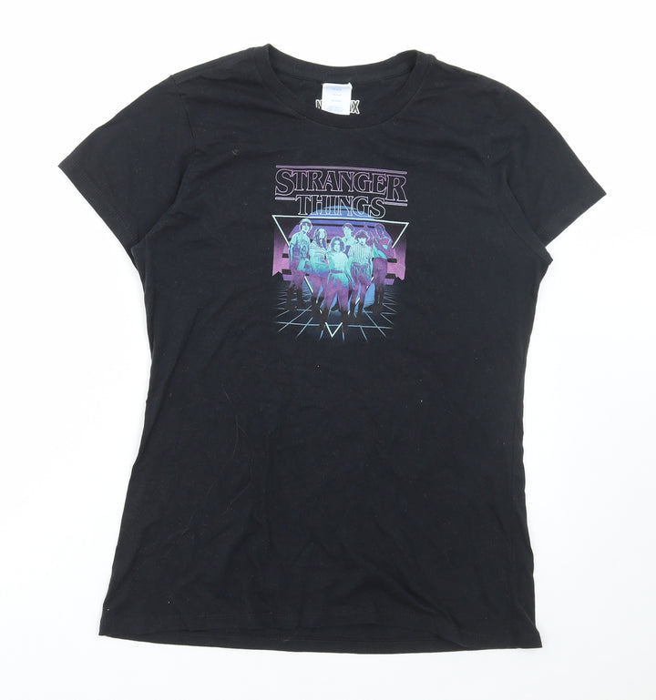 Port & Company Womens Black Cotton Basic T-Shirt Size S Round Neck - Stranger Things
