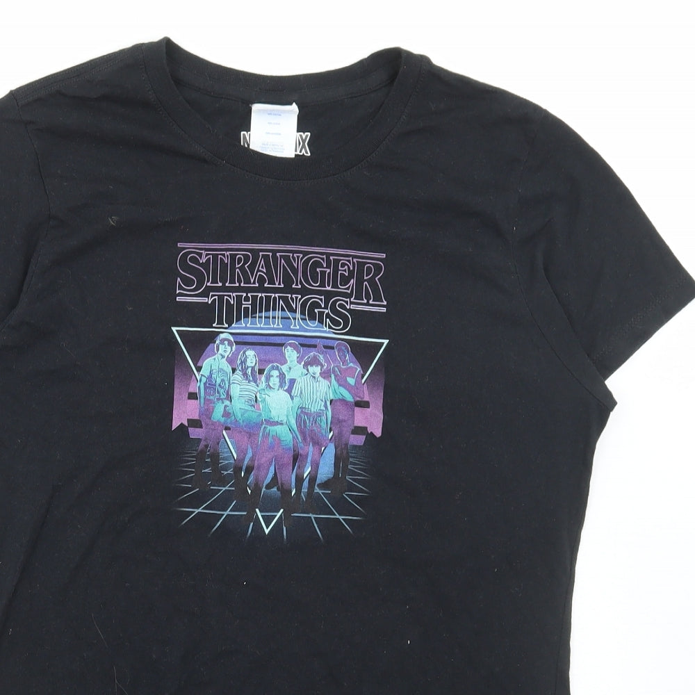 Port & Company Womens Black Cotton Basic T-Shirt Size S Round Neck - Stranger Things