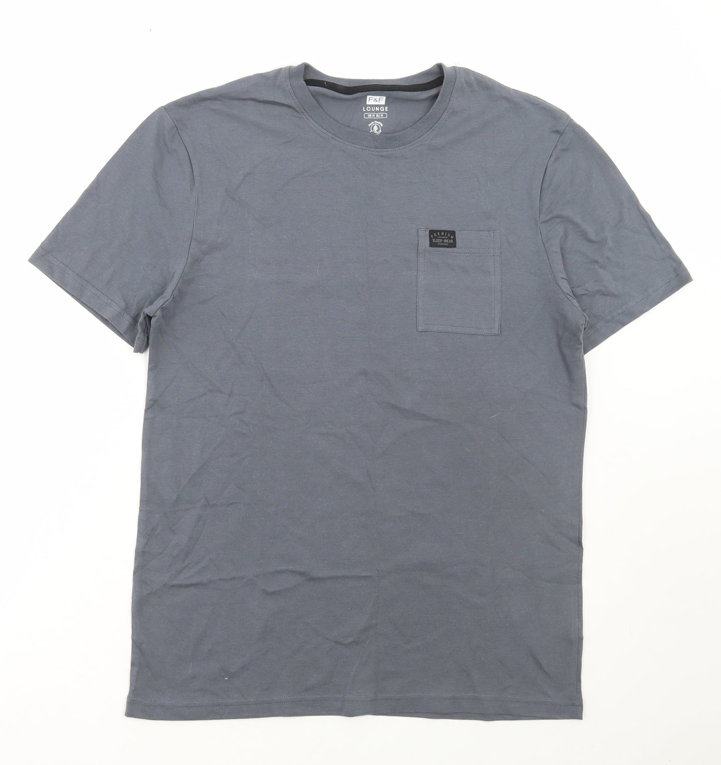 F&F Mens Grey Cotton T-Shirt Size M Round Neck