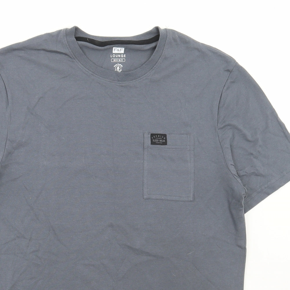 F&F Mens Grey Cotton T-Shirt Size M Round Neck