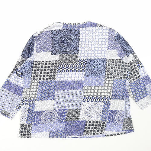 Isle Womens Blue Geometric Polyester Basic T-Shirt Size XL Round Neck